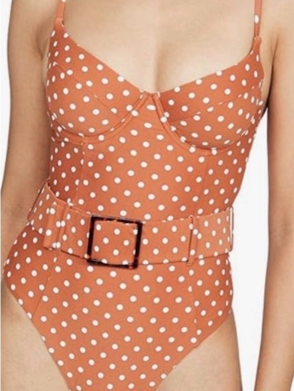 WeWoreWhat Polka Dot Belted One-Piece Swimsuit - with White Dots